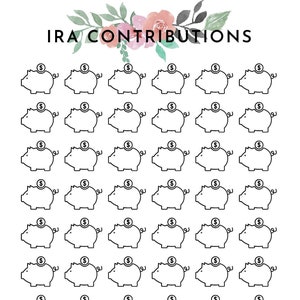 Printable IRA Contributions tracker, Retirement Tracker, Retirement savings, Investment tracker, Savings tracker,  digital tracker