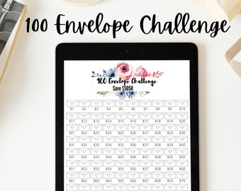 Printable 100 Envelope Savings Challenge Tracker, Savings Goal, Money Challenge, digital tracker, save 5050 dollars