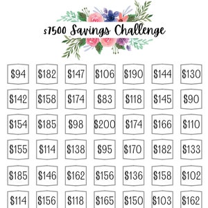 Printable 7,500 Dollar Savings Challenge Tracker, Save 7,500 dollars in 1 year, Savings Goal, Money Challenge, Savings Challenge,  digital