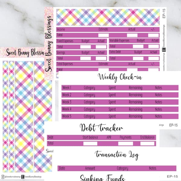 Easter Plaid Budget Kit 7x9 | Monthly Budget Kit | Weekly Budget Kit | Erin Condren Budget | Budget Planner Sticker kit