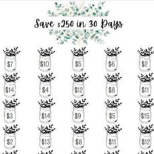 Printable Save 250 Dollars in 30 Days Savings Tracker Mason - Etsy