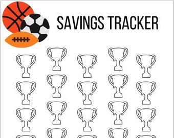 Printable Kids Savings Tracker Sports theme | Sinking Funds | Budget by Paycheck, Savings Goal, Kids and Money