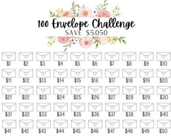 Printable 100 Envelope Savings Challenge Tracker, Savings Goal, Money Challenge, digital tracker, save 5050 dollars