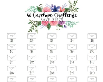 Afdrukbare 50 Envelope Savings Challenge Tracker, Bespaar 1275 dollar, Spaardoel, Gelduitdaging, The Budget Mom, digitale tracker