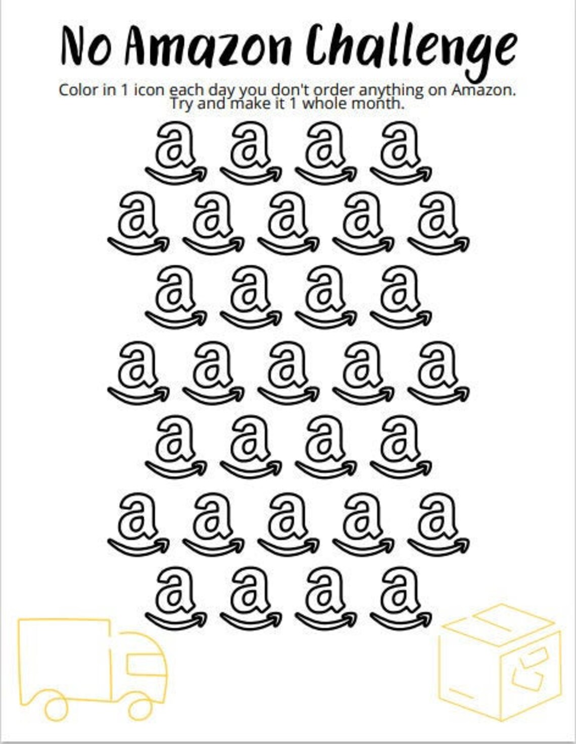 Printable No Amazon Shopping Challenge Tracker 1 Month Etsy