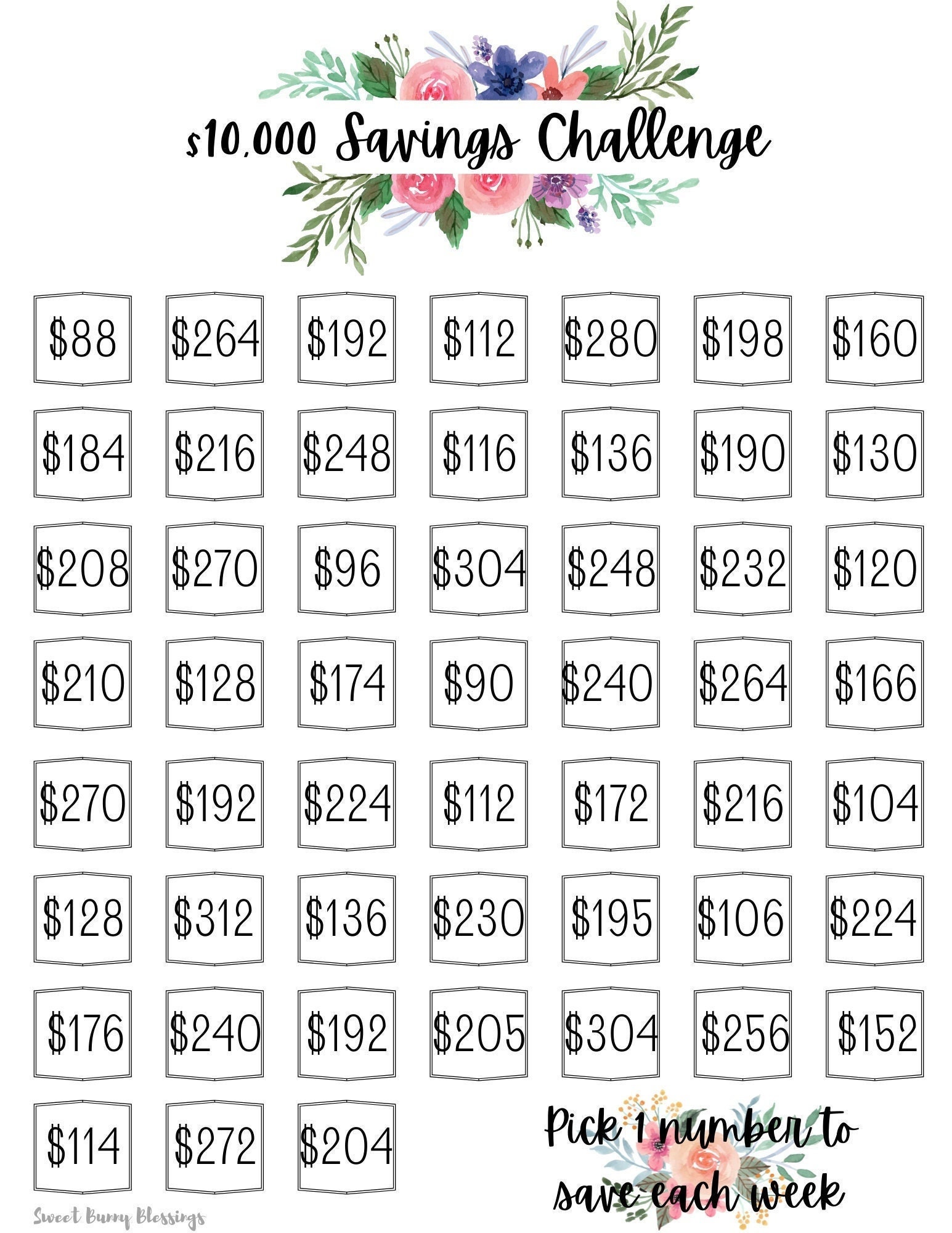 Printable 10,000 Dollar Savings Challenge Tracker, Save 10,000 dollars in 1  year, Savings Goal, Money Challenge, Savings Challenge, digital