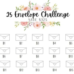 Druckbare 25 Umschlag Savings Challenge Tracker, Savings Goal, Geld Challenge, digital tracker, 325 Dollar sparen