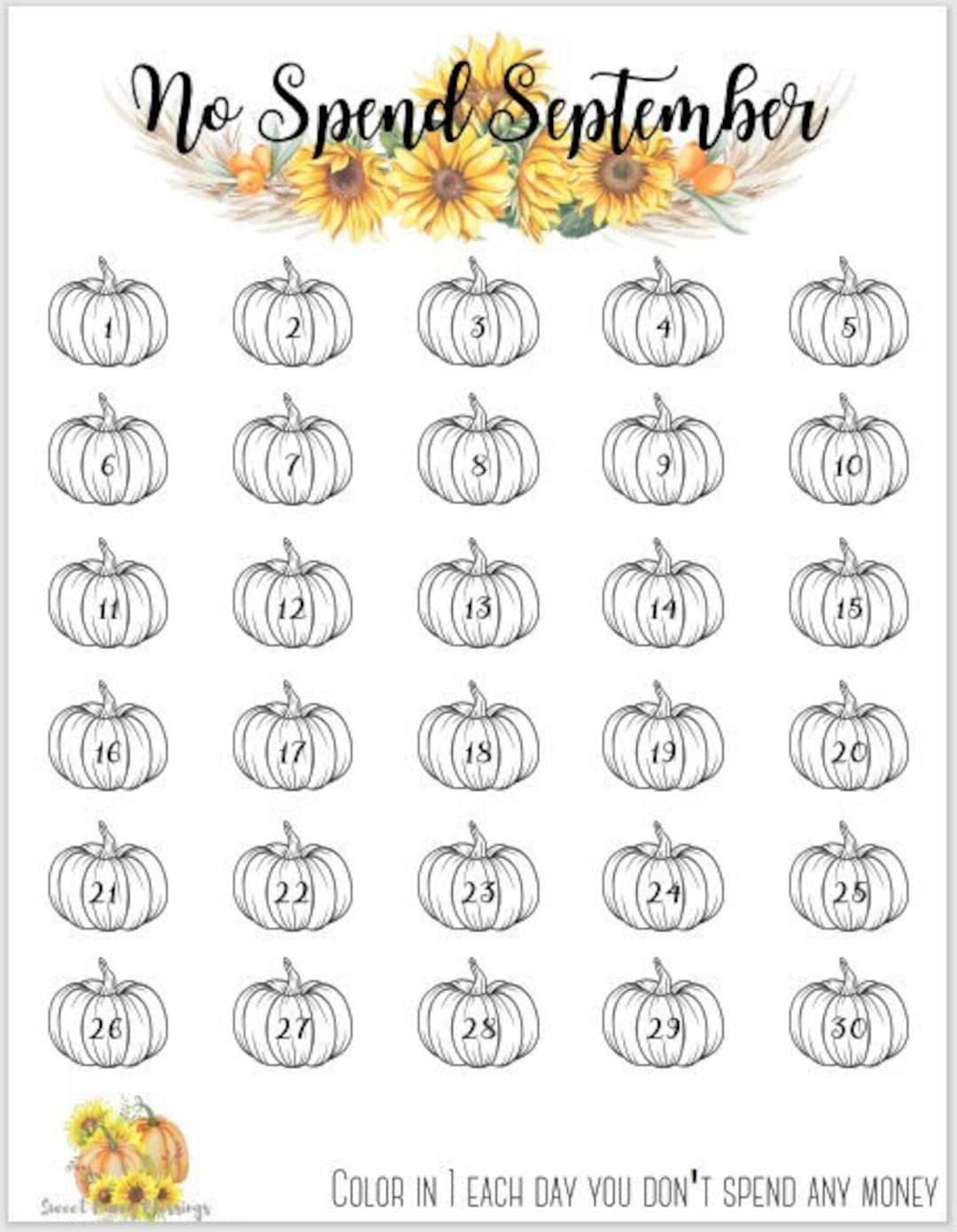 Printable No Spend September Challenge Tracker, Savings Challenge