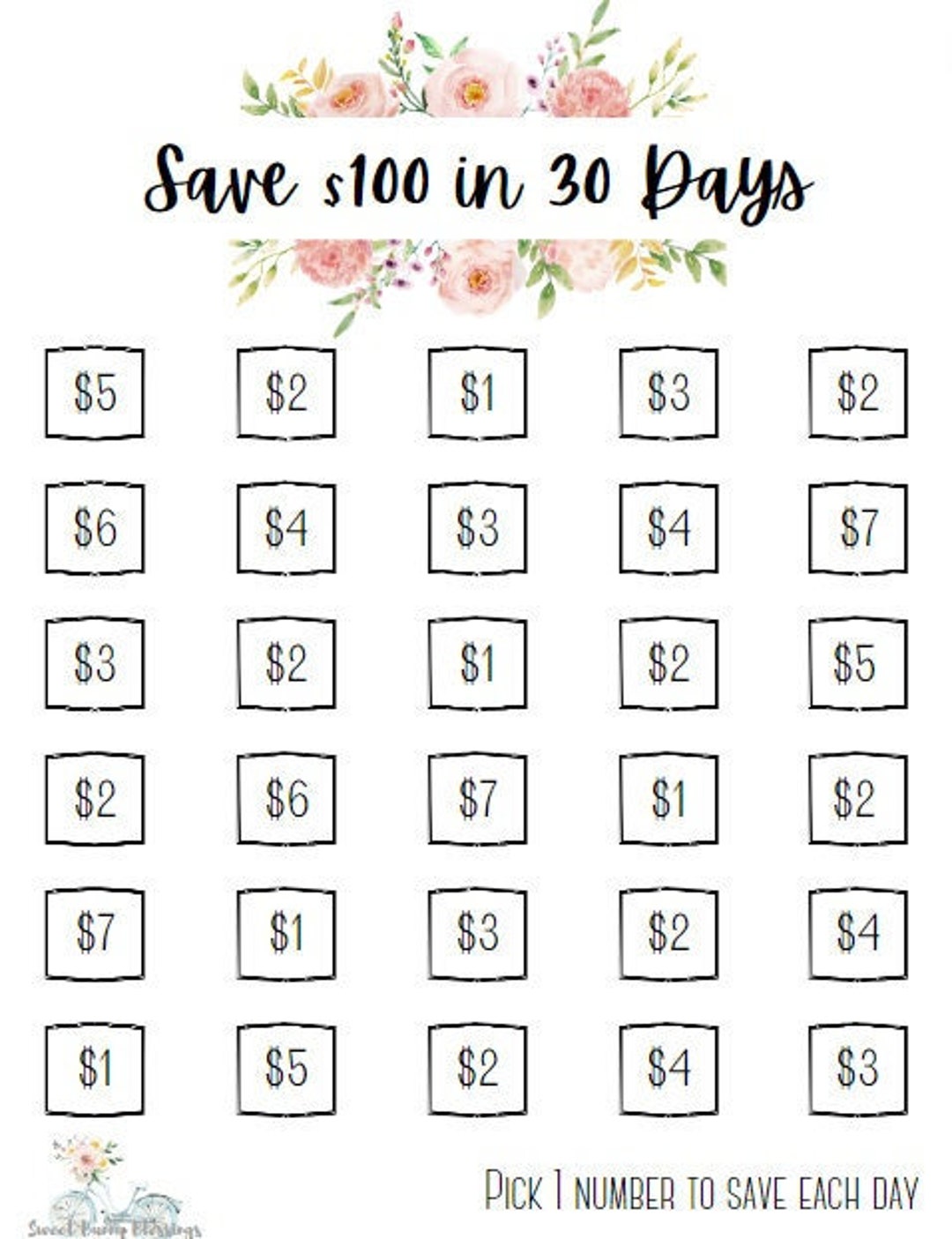 Printable Save 100 Dollars in 30 Days Savings Tracker, Savings