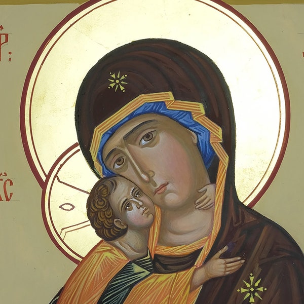 Icon of the Vladimir Mother of God, Virgin Mary, Orthodox icon, hand painted, egg tempera, icon as a gift, religious painting.