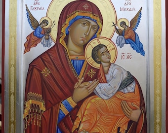 Ikone der Jungfrau Maria, Unaufhörliche Hilfe,, , christliche Kunst , Ikonenmalerei, handgemacht, Tempera, kybernetische, moderne Ikone,