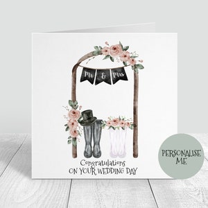 Carte de mariage personnalisée, Carte Wellies de mariage, Cadeau souvenir du jour du mariage, Nouveaux mariés, Carte de mariage rustique