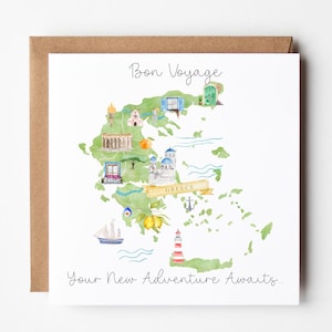Moving to Greece Card, Personalised Bon Voyage Card, Emigrating Card, New Adventures Card, Good Luck Card, Moving Abroad Card