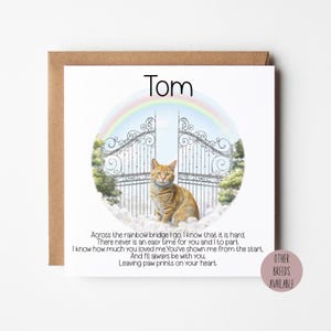 Carte personnalisée de perte d'animal de compagnie | Carte de sympathie Rainbow Bridge pour chat | carte commémorative pour animal de compagnie | Carte de deuil pour propriétaire d'animal de compagnie | Carte de condoléances pour animal de compagnie