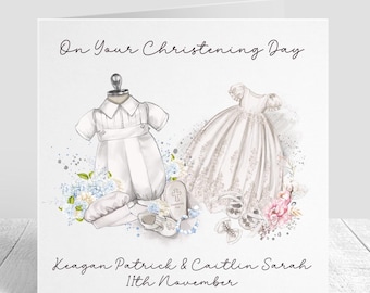 Personalized Twins Christening Card: Grandchildren Keepsake
