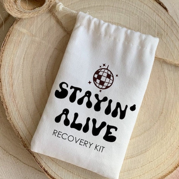 Stayin' Alive Favour Bags, Bride's Last Disco, Personalised Hangover Kit, Bachelorette Party Favours, Hangover Survival Kit, Custom Bags