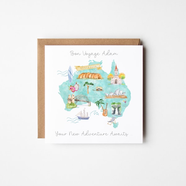 Moving to Australia Card, Personalised Bon Voyage Card, Emigrating Card, New Adventures Card, Good Luck Card, Moving Abroad Card