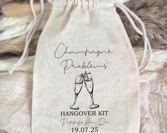 Champagne Problems Hangover Kit Bags: Cotton Muslin Bachelorette Party Favors
