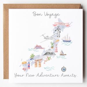Moving to Japan Card, Personalised Bon Voyage Card, Emigrating Card, New Adventures Card, Good Luck Card, Moving Abroad Card