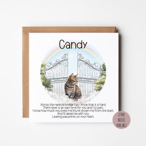 Carte personnalisée de perte d'animal de compagnie | Carte de sympathie Rainbow Bridge pour chat | carte commémorative pour animal de compagnie | Carte de deuil pour propriétaire d'animal de compagnie | Carte de condoléances pour animal de compagnie