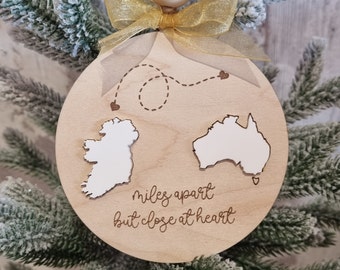 Long Distance Christmas Ornament: Australia Family Gift, Maple & Acrylic