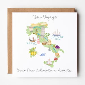 Moving to Italy Card, Personalised Bon Voyage Card, Emigrating Card, New Adventures Card, Good Luck Card, Moving Abroad Card