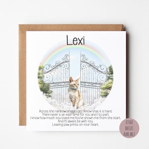 Carte personnalisée de perte d'animal de compagnie | Carte de sympathie Rainbow Bridge pour chat | carte commémorative pour animal de compagnie | Carte de deuil pour propriétaire d'animal de compagnie | Carte de condoléances pour animal de compagnie