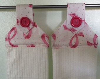 Kitchen towels set of 2, Pink microfiber towel with fabric top with a pink button