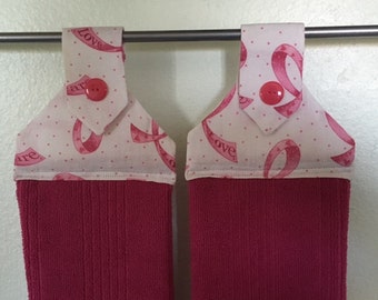 Kitchen towels set of 2, Pink microfiber towel with fabric top with a pink button