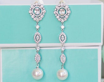 Pearl Wedding Jewelry | Rose Gold Earrings | Long Bridal Earrings | Pearl Earrings | Bridal Jewelry | Pearl Dangle Earrings | Weddings