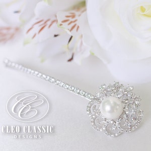 Elegant Classic Sparkle Rhinestone Pearl Flower Hairpin Bridal Hairpiece Bridesmaid Hairpin image 1