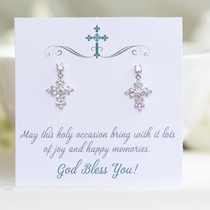 First Communion Gift Girl Dangle Cross Earrings Confirmation Gift Girl Dainty Cross Earrings image 1