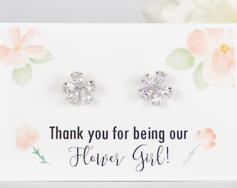 CZ Crystal Flower Girl Earrings | Flower Earrings | Flower Girl Jewelry | Flower Girl Proposal Gift | Flower Girl Thank you Gift | Wedding