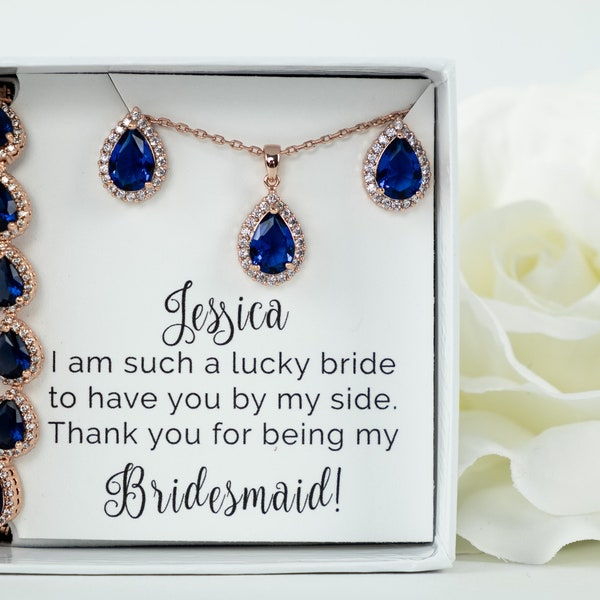 Sapphire Rose Gold Jewelry | Bridal Jewelry Sets | Rose Gold Wedding | Bridesmaid Sets | Bridesmaid Gifts | Wedding Jewelry | Teardrop Sets