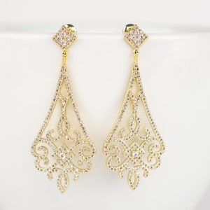 Gold Chandelier Wedding Earrings | Gold Bridal Earring | Wedding Earrings | Crystal Gold Earrings | Crystal Bridal Earrings | Prom Earrings