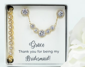 Bridesmaid Gold Jewelry Sets | Bridesmaid Proposal Gift | Bridesmaid Gift | Wedding Jewelry | Bridal Sets | Crystal Necklace | Gold Wedding