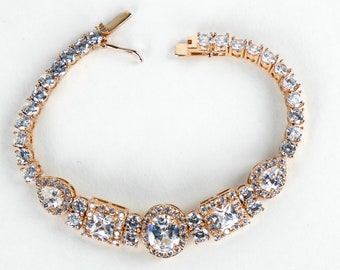 Rose Gold Bracelet, Cubic Zirconia Bracelet, Bridal Bracelet, Wedding Jewelry, Bridal Bracelet, Crystal Bracelet, Wedding Bracelet