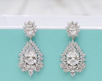 Bridal Earrings, Wedding Earrings, Zircon Earrings, Crystal Wedding Jewelry, Crystal Dangle Earrings, Bridesmaid Earrings, Prom Earrings