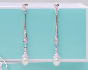 Pearl Bridal Earrings | Pearl Wedding Earrings | Dangle Pearl Earrings | Pearl Wedding Jewelry | Vintage Earrings | Bridesmaid Earrings