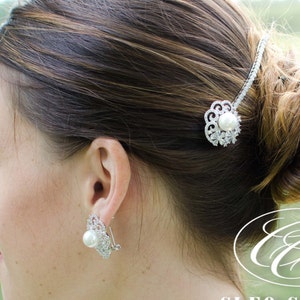 Elegant Classic Sparkle Rhinestone Pearl Flower Hairpin Bridal Hairpiece Bridesmaid Hairpin image 2