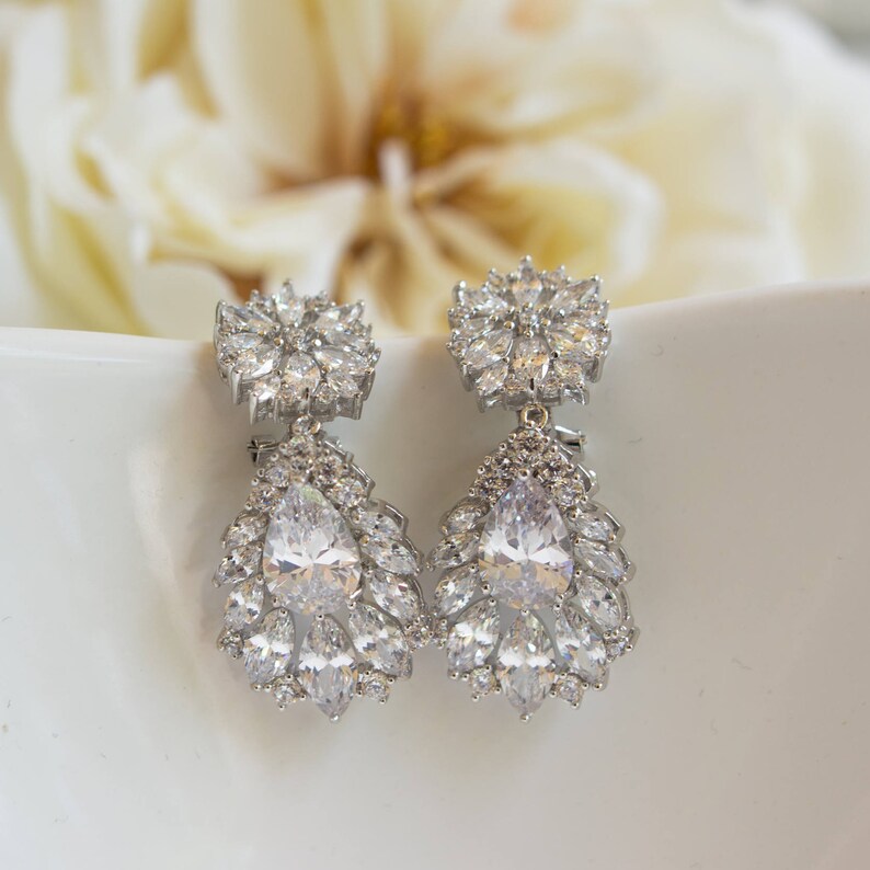 Zircon Bridal Earrings Wedding Crystal Earrings Bridesmaid - Etsy