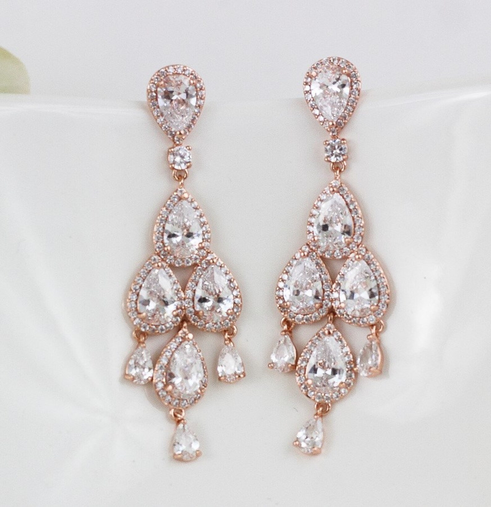 Teardrop Wedding Set Teardrop Chandelier Earrings Bridal Etsy