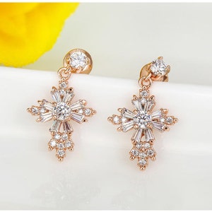 First Communion Gift Girl Dangle Cross Earrings Confirmation Gift Girl Dainty Cross Earrings image 5