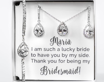 Bridesmaid Gift, Personalized Bridesmaid Gift, Bridesmaid Jewelry, Bridesmaid Jewelry Set, Bridesmaid Earrings Bracelet, Bridal Party Gifts