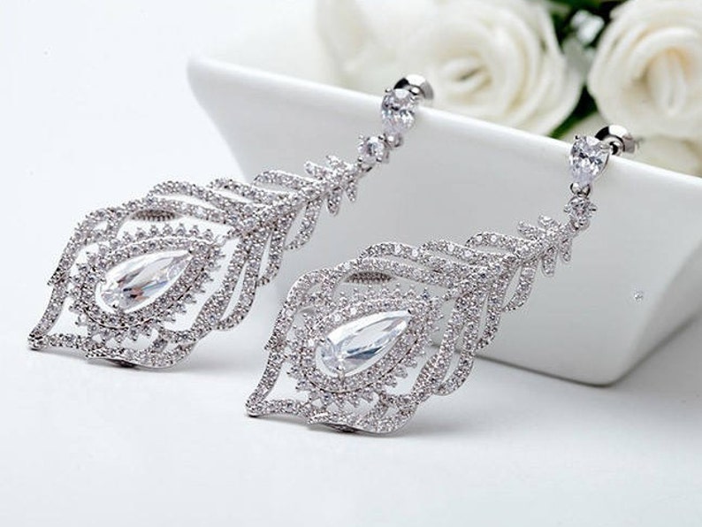 Feather Earrings Peacock Feather Earrings Peacock Earrings Peacock Jewelry Weddings Bridal Earrings Peacock Wedding
