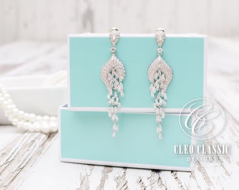 Crystal Chandelier Bridal Earrings | Prom Earrings | Crystal Cocktail Earrings | Crystal Wedding Earrings | Party Long Earrings