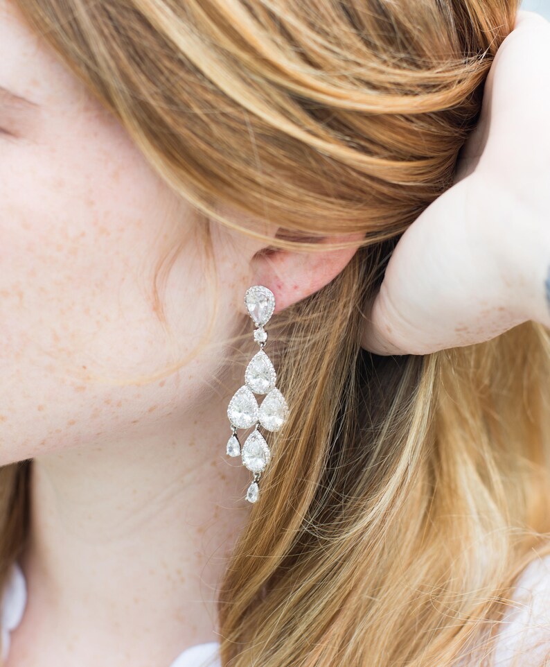 Teardrop Wedding Set Teardrop Chandelier Earrings Bridal Etsy