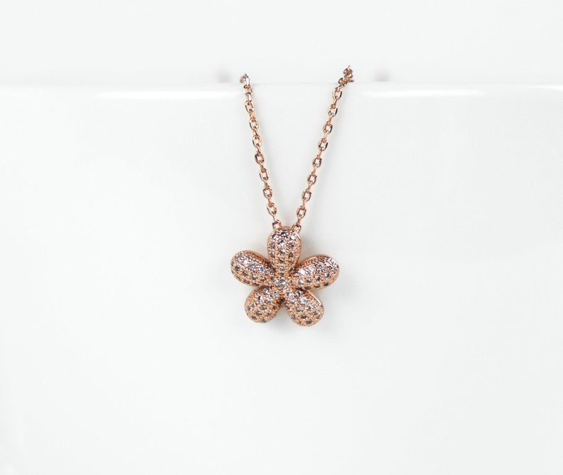 Rose Gold Flower Necklace Flower Girl Jewelry Flower Girl Etsy