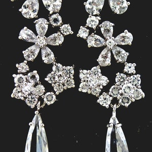 Top Quality Bling Clear Zirconia Cluster Flower Drop Bridal Earrings image 3