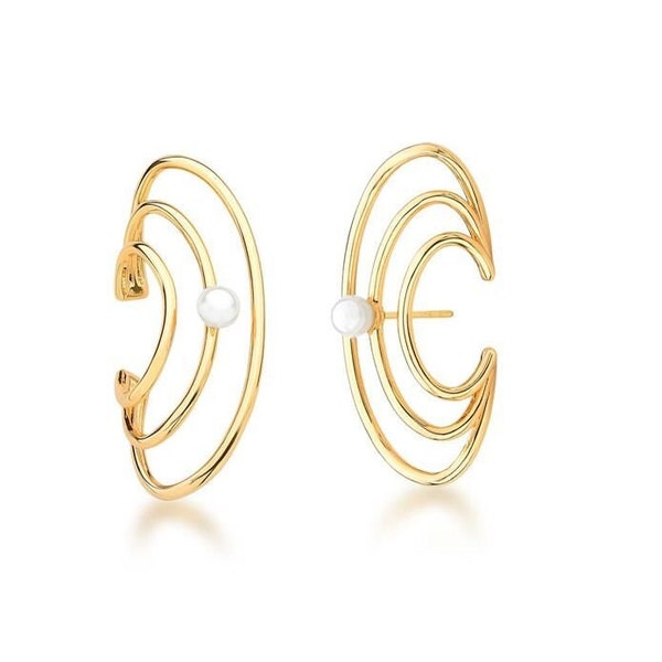 18kt Yellow Gold Plated Women's Pearl Earrings | 18kt Pearl Gold Filled Earrings | Gold Pearl Earrings